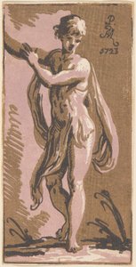 Um jovem de pé gesticulando à sua direita de Anton Maria Zanetti I, after Parmigianino