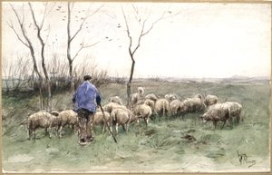 Um pastor e o seu rebanho de Anton Mauve
