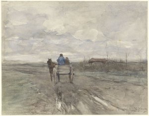 Carrinho de fazenda em uma estrada rural de Anton Mauve