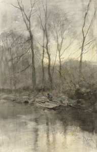 Borda da floresta na água de Anton Mauve