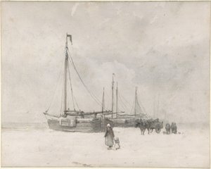 Barcos de pesca na praia no inverno de Anton Mauve
