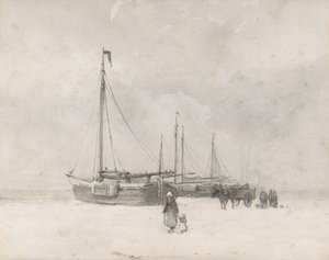 Barcos de pesca na praia no inverno, meados do século XIX. de Anton Mauve