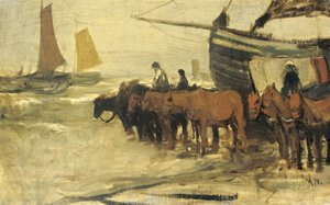 Colocar a barbatana de um pescador no mar de Anton Mauve