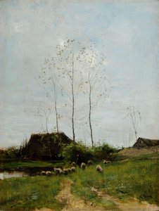 Paisagem com pastor e ovelha (óleo sobre tela)