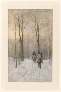 Cavaleiros na neve no Haagse Bos Cavaleiros na neve na floresta de Haia