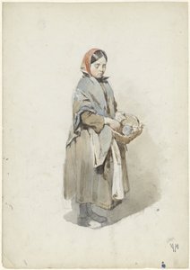 Mulher de pé com véu e cesto de Anton Mauve