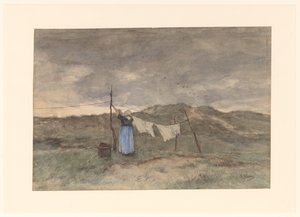 Mulher em um varal nas dunas de Anton Mauve
