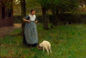 Mulher de Laren com cordeiro de Anton Mauve