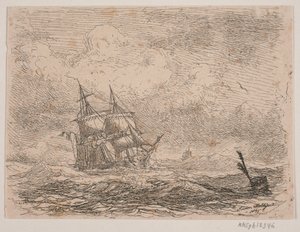 Um brigue em mares agitados de Anton Melbye