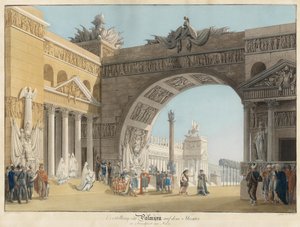 Desenho de palco para a ópera Palmira, regina di Persia de Antonio Salieri - Radl, Anton (1774-1852) - Primeiro quarto do cen. 19 - Gravura, aguarela - 51,3x73,4 - Colecção Privada de Anton Radl