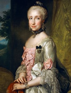 Retrato de Maria Luisa de Bourbon por ocasião do seu noivado em casamento, de Anton Raphael Mengs, Circa 1764, óleo sobre tela de Anton Raphael Mengs