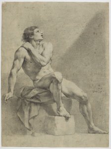 Nu masculino sentado, virado ligeiramente para a direita, a olhar para cima de Anton Raphael Mengs