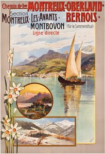 Cartaz de propaganda das viagens de trem Montreux-Oberland-Bernois, c. 1910 (cor litográfica)