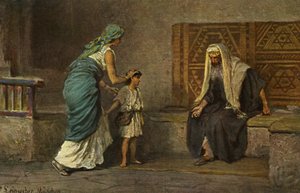 Ana leva Samuel a Eli no templo (impressão) de Anton Robert (after) Leinweber