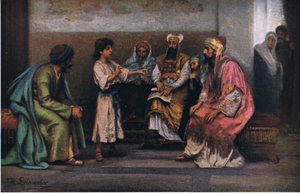 Cristo com os médicos no templo, de Hulberts História da Bíblia publicado por The John Winston Company, 1932 de Anton Robert Leinweber