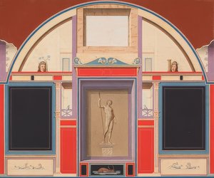 Mural de uma casa romana nos terrenos da Villa Negroni, em Roma, estátua de Adonis. Por volta de 1801 