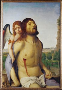 Cristo morto sustentado por um anjo (pintura sobre madeira) de Antonello da Messina
