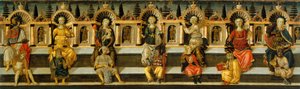 As Sete Virtudes - Obra de Antonfrancesco (Anton Francesco) Guidi, chamado Scheggia (1441-1476), têmpera sobre madeira (49,8x159,3 cm), cerca de 1467-1469 - As Sete Virtudes, Têmpera sobre painel de Antonfrancesco (Anton Francesco) Guidi chamado Scheggia,  de Antonfrancesco dello Scheggia