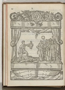 A representação de Het Mariacransken: David com a cabeça de Golias, 1577