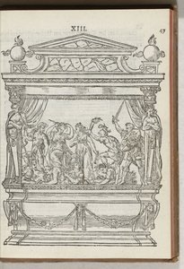 Segundo cadafalso decorado com palco: o príncipe afugenta a guerra e a discórdia, 1577