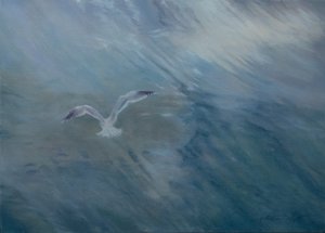 Gaivota a voar, 2012 (óleo sobre tela) de Antonia Myatt