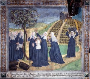 Vida de Santa Françoise Romaine : a santa que mantém a vinha com as irmãs faz aparecer uvas em Janeiro (Fresco