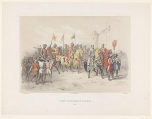 Máscara de Utrecht de 1851: Cavalaria, 1217 A Cavalaria, 1217 (título no objeto) A História Nacional. desde os primeiros tempos até o final do século XVII, em oito cenas, apresentadas em figurino por H.H. Alunos do Utrechtsche Hoo de Antonie Johannes Groeneveldt