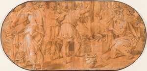 Elias sacrifica na presença de Acabe. Por volta de 1557 de Antonio Campi