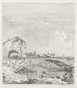 Vistas: Um vagão passando por uma ponte de Antonio Canaletto