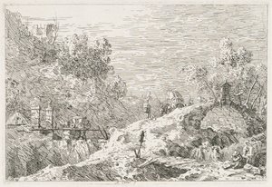Vista: Paisagem de montanha com cinco pontes, 1735-1746. de Giovanni Antonio Canal