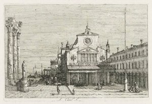 Exibições: Três colunas e uma estátua na costa do mar, 1735-1746. de Giovanni Antonio Canal
