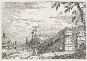 Exibições: Dois Pilares Arruinados, 1735-1746. de Giovanni Antonio Canal