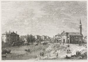 Vista: Vista de Dolo, uma cidade no Brenta, oeste de Veneza, 1735-1746. de Giovanni Antonio Canal