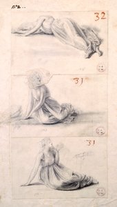 Figura feminina em três posições diferentes de Antonio Canova (1757-1822), desenhando de Antonio Canova
