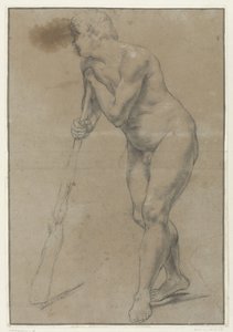 Estudo de um homem nu encostado a um clube de Antonio Carracci