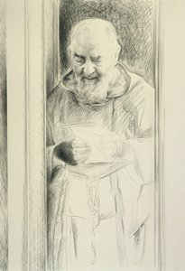 Padre Pio Reading, 1988-89 (carvão no papel)