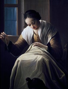 Costureira, de Antonio Cifrondi (1657-1730), Óleo sobre tela de Antonio Cifrondi
