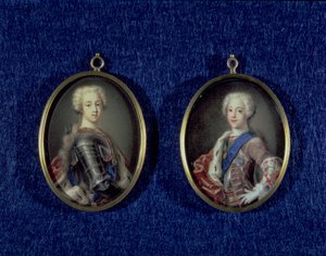 Príncipe Henry Benedict Stuart (1725-1807) e Príncipe Charles Edward Stuart (1720-88), c.1734 (óleo sobre marfim) de Antonio David