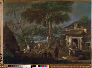 "Paisagem italiana Uma quinta na zona rural italiana. Pintura de Antonio Diziani (1737-1797) Mikalojus Konstantinas Ciurlionis Museum of Fine Arts, Kaunas, Lituânia