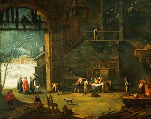 O inverno, a chegada de um nobre à vila, por Antonio Diziani (1737-1797), pintor.