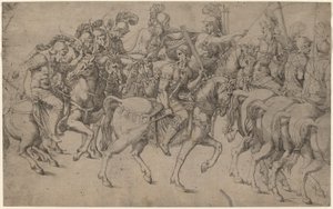 Cavaleiros carregando arcos e dardos de Antonio Fantuzzi after Giulio Romano