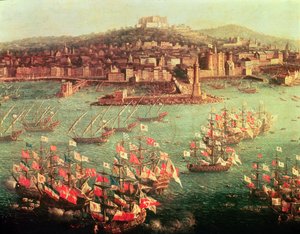 A frota do Rei Carlos III (1716-88) de Espanha perante a cidade de Nápoles, 6 de Outubro de 1759 (óleo sobre painel)