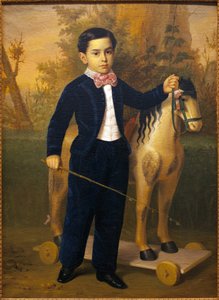 Retrato de um rapazinho com um cavalo de madeira. Pintura de Antonio Maria Esquivel (1806-1857), Oil On Canvas, ves 1851. Museu de Belas Artes de Sevilha, Espanha.