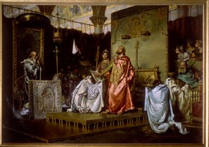 Troisieme concile de Tolede (589) - Conversion de Recarede Ier (559-601) au catholocisme - Conversion of Reccared to Catholicism at the Council III of Toledo, 589 - Peinture de Munoz Degrain, Antonio (1840-1924)