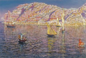 Vista da Baía de Palma de Maiorca - Munoz Degrain, Antonio (1840-1924) - c. 1905 - Óleo sobre tela - 89x133,5 - Museu Carmen Thyssen, Málaga