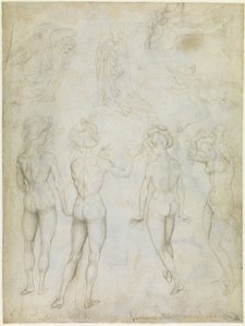 Quatro estudos de um nu feminino, uma anunciação e dois estudos de uma mulher nadando, c.1425 de Antonio Pisanello