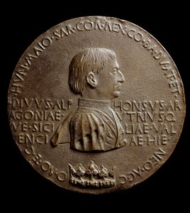 Medalha de Alfonso V de Aragão (Alfonso o Magnânimo ou o Grande). Em italiano Alfonso il magnanimo ou Alfonso V di Aragona de Antonio Pisanello