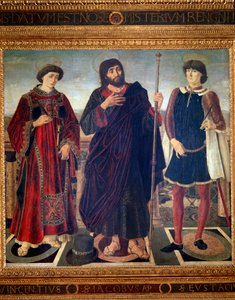 Altarpiece of St Vincent, St James and St Eustatius - óleo sobre painel de Antonio Pollaiuolo