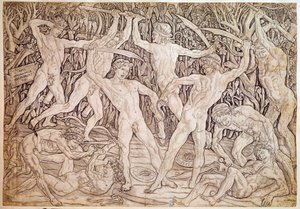 Homens nus lutam. Gravado por Antonio Pollaiuolo (Pollaiolo) (1432-1498)