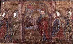 A Anunciação a Zacarias, tapeçaria representando cenas da vida de São João Batista (têxtil) de Antonio Pollaiuolo